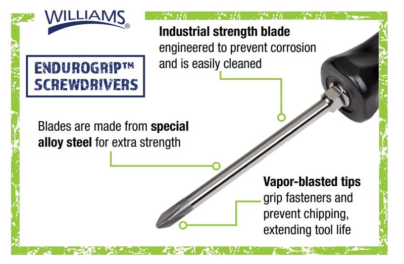 Williams 5-Piece Endurogrip Multi-Size Screwdriver Set, Keystone Slots Hex Bolster & Phillips, Comfort Grip Prevents Slippage, Extra Strength Steel Chrome Blades - Image 4